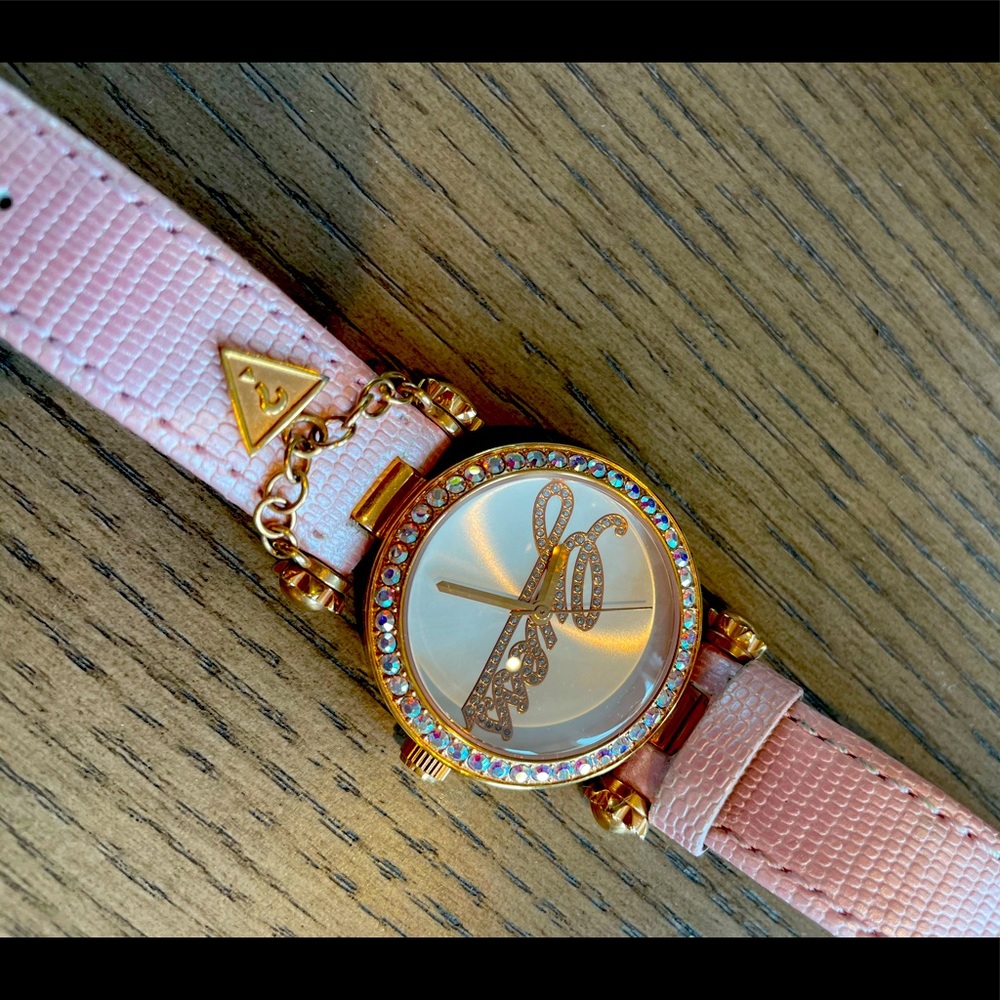 Used Guess Pink Leather Strap Watch